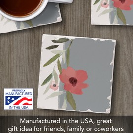 Thirstystone Pink Flower Single Absorbent Stone Coaster with Protective Cork Backing Manufactured in The USA 4" Square, Colorful, Artistic, Easily Wipes Clean