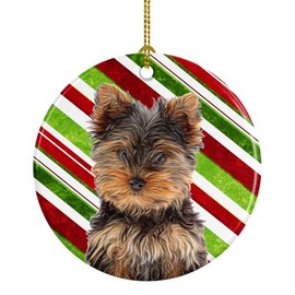 Caroline's Treasures KJ1174CO1 Candy Cane Holiday Christmas Yorkie Puppy/Yorkshire Terrier Ceramic Ornament, 3 in, Multicolor