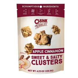 Chunk Nibbles Apple Cinnamon Snack Clusters - Award-Winning Blend with Real Apples, Pretzels & Corn Squares - Cozy Fall Flavor, Handcrafted, RPSO Certified - Gourmet Treat - 4.25oz Resealable Pouch (3 Pack)
