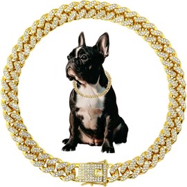 Gold XXS Dog Cuban Link Chain,Dog Chain Bling Necklaces Cats Metal Crystal Sparkly Diamond Rhinestone Puppy Chain Collars for Small Medium Large Gilrs Female Boys,8 inch