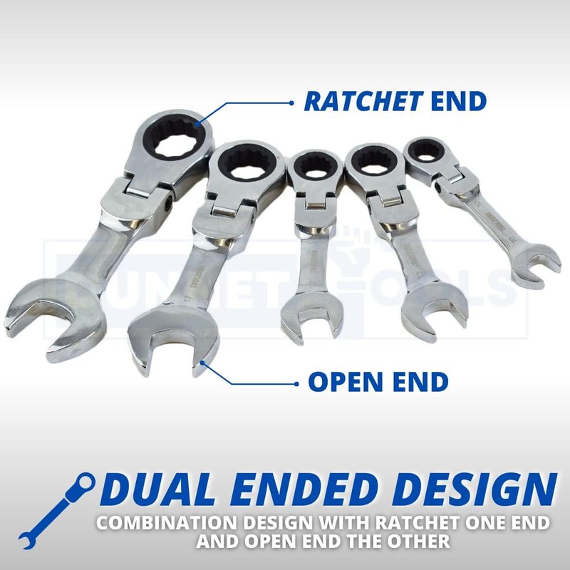 Dunnet Tools Flexi Ratchet Wrench Stubby Metric 5 Pieces Automotive
