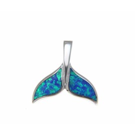Arthur's Jewelry 925 Sterling silver inlay synthetic opal Hawaiian whale tail slide pendant 26.50mm