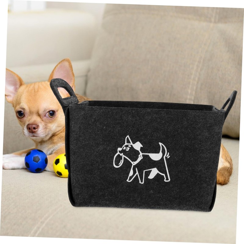 CAXUSD Felt Toy Storage Box for Pets Dual Handle Organizer