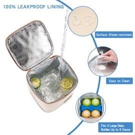 BABEYER Breastmilk Cooler Bag with Ice Pack Fits 4 Baby Bottles Up to 5 Ounce, Baby Bottle Cooler Bag Great for Nursing Mom Daycare, Cream
