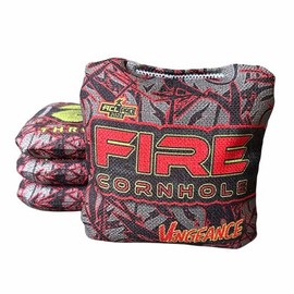FIRE CORNHOLE | Cornhole Bags | ACL Pro Approved | Weather Resistant | Regulation Size and Weight | Vengeance Series | Set of 4 | Made in The USA (Red/Grey)