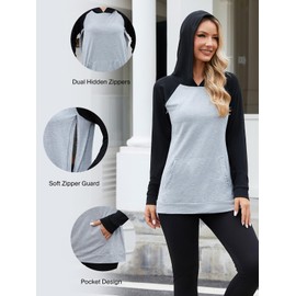 Liu & Qu Women's Nursing Sweatshirts for Breastfeeding with Hidden Zipper Long Sleeve Maternity Hoodie Causal Clothes Greyblack