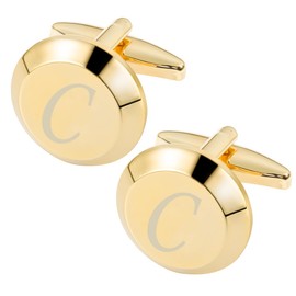 GWD Cufflinks for Men Stainless Steel Golden Initial Cuff Links Alphabet Letter A-Z Groom Father Gift (Gold C)