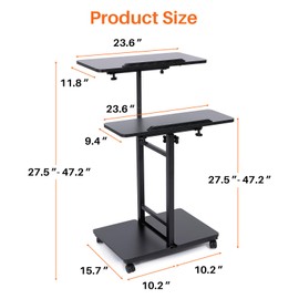 Hovadova Mobile Laptop Stand Desk, Standing or Sitting Rolling Computer Cart with Tower Stand, Adjustable Height 27.5" to 47.2" Portable Laptop Table Home Office Computer Workstation, Locking Wheels
