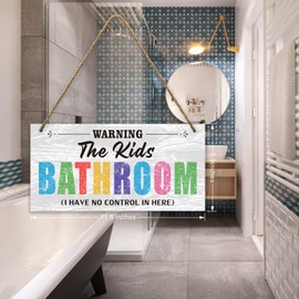 Kids Bathroom Wood Sign Decor Set,Bathroom Door Signs Decor for Kids,Farmhouse Bathroom Signs Wall Decor,Toilet Hanging Restroom Sign,Bath Signs for Bathroom Wall Art Decor,I Have No Control In Here