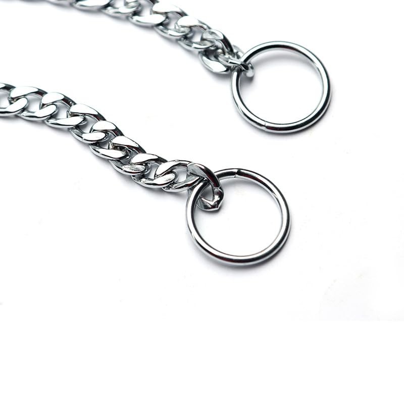 Collar de cadena de perro plano de plata, collar de