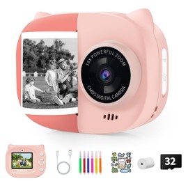 Rongta Kids Camera Instant Print, 1080P Kids Instant Cameras Print Photos, Christmas Birthday Gifts for Girls Age 3-12, Portable Video Digital Camera for 3 4 5 6 7 8 9 10 Year Old Kids Girls(Pink)