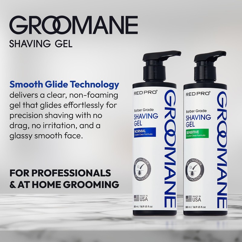 RED Pro GROOMANE Barber-Grade Shaving Gel for Men, Non-Foaming Clear