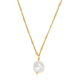 NOELANI 2030114 Women's Necklace with Pendant 925 Sterling Silver with Freshwater Cultured Pearl, 40 + 5 cm, Gold, Comes in Jewellery Gift Box, Sterling Silver, Pearl