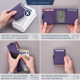 VON HEESEN Slim Wallet with RFID Protection - Men’s and Women’s Mini Wallet - Credit Card Holder, Money clip, card case - Small Wallet, Violet