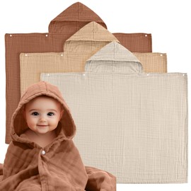 Hahafelt 3 Pcs Muslin Hooded Baby Towels 30"x 40" Cotton Newborn Bath Towel Muslin Infant Baby Towels Absorbent Unisex Hooded Blankets Newborn Registry Baby Gift for Girl and Boy(Ivory Beige Coffee)