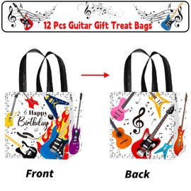 C L cooper life 12Pcs Guitar Party Gift Treat Bags with Handles Music Theme Non-woven Tote Bags for Guitar Birthday Party Rock Musical Baby Shower Supplies