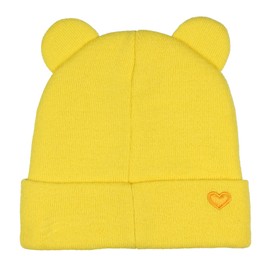 Care Bears Embroidered Face and Belly Badges with 3D Ears Cuff Knit Adult Beanie- 4 Styles Available Grumpy, Share, Cheer, Funshine (Funshine Bear)