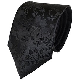 TigerTie Designer Silk Tie in Black with Floral Pattern - Tie 100% Silk, black