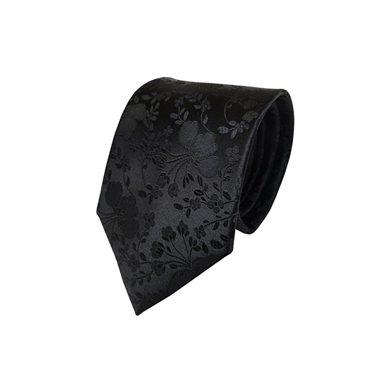 TigerTie Designer Silk Tie in Black with Floral Pattern -