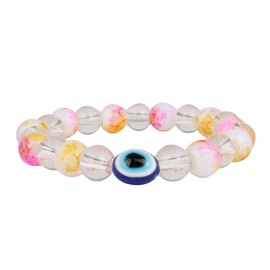 Rudra Empire Gemstones Evil Eye Multicolor Beaded Bracelets for Men Women Stretch Bracelets for Christmas Valentine's Day Gift, One Size, Brass, no gemstone