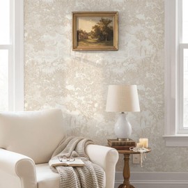 Ismoon Vintage Wallpaper Peel and Stick Beige Neutral Wallpaper 17.3in x6.56ft Forest Animals Contact Paper for Bedroom Thicken Waterproof Self-Adhesive Wall Paper Removable Renter Friendly Vinyl