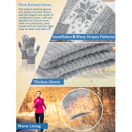 SATINIOR 4 Pairs Women's Winter Touchscreen Gloves Thick Warm Knitted Gloves for Adult (Cyan with Blue, Light Grey, White, Black)