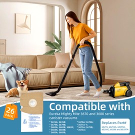 Cwfas 26 Pack Replacement Style MM Vacuum Bags, for Eureka Mighty Mite 3670 and 3680 Series Canisters Vacuums, Replaces 60295, 60295A, 60297A Part Vacuum Bags