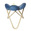 PARRYS LEATHER WORLD Handmade Blue Leather Foot Stool–Powder Coated Iron