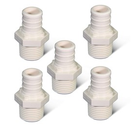 Supply Giant QQNB0012-5 Plastic Poly Alloy Adapter PEX x MPT Barb Pipe Fitting 1/2'' x 1/2'' White (5 Pack)