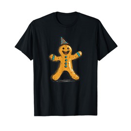 Funny Partying Gingerbread Man with Party Hat Costume T-Shirt