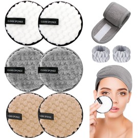 SSHKE 9Pcs Makeup Remover Pads,Reusable Make Up Pads with Spa Headbands & Wrist Washband,Large Double-Sided Face Pads,Washable Facial Cleansing Cotton Pads,Microfibre Cotton Cleansing Cloths