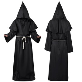 Disfraz de monje medieval con capucha de fraile renacentista, disfraz cosplay，capa de vampiro con capucha para Halloween, fiesta temática de Navidad, disfraz de cosplay para niños y niñas(Negro, S)