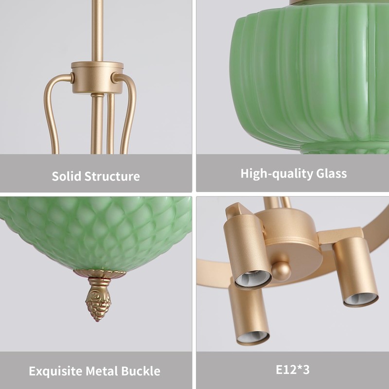 Blhxian Green Milk Glass Pendant Light,14" Brass Chandelier,Ceiling Light Fixture