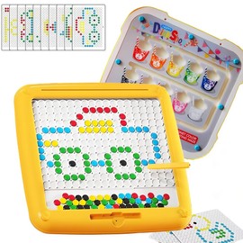 Tablero de Dibujo Magnético, 2 en 1 Tablero de Garabatos Grande con Bolígrafos Magnéticos, Juego de Habilidades Motoras Finas de Aprendizaje Preescolar(Amarillo dos en uno)
