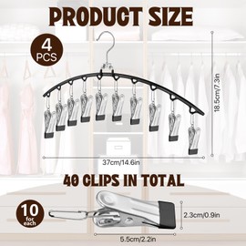 Lainballow 4 Pack Legging Organizer for Closet, Metal Yoga Pants Hanger, 40 Clips Space Saving Pants Hangers, Rubber Coated Leggings Hangers for Closet Organizers and Storage, Black