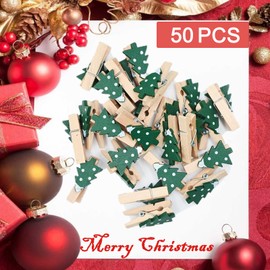 50pcs Christmas Clips Mini Clothes Pins Wooden Clothespins Christmas Tree Photo Clips Small Wood Clips Set DIY Hanging Pegs for Christmas Cards Paper Crafts Holiday Party Supplies,Christmas Tree