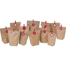 HEKU Advent Calendar Set Consisting of 24 Advent Bags in Three Sizes, 24 Number Stickers and 24 Decorative Clips, 4.5 x 34 x 22 cm