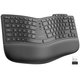 OMOTON Ergonomic Wireless Keyboard, Cushioned Wrist Rest, Rechargeable, USB Connectivity, Split Keyboard for Natural Typing, 2.4G Membrane Silent Keyboard for Windows/PC, Classic Black