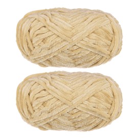 HARFINGTON 2Skeins Velvet Yarn Chenille Yarn 2x100g/7.1oz 174 Yards Total Length #6 Super Bulky Polyester Soft Blanket Yarn for Knitting Weaving Bag Scarf, Beige