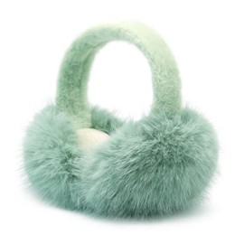 RUIKUNA Women Winter Ear Muffs Fluffy Faux Fur Earmuffs Foldable Ear Warmer Girls Soft Ear Covers (A-green)