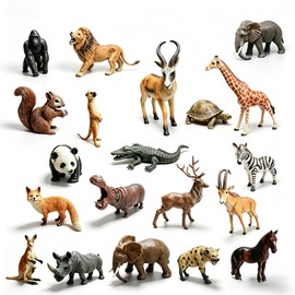 OZLMC 20 PCS Wild Animal Toy Set - Plastic Jungle Animals Figures with Lion, Elephant, Zebra, Crocodile for Educational Play, Safari Party Favors, School Projects