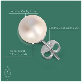 ISAAC WESTMAN 14K Gold White Japanese Akoya Cultured Pearl Earrings For Women | AAA Quality (8.0-8.5mm)