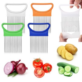 2Pcs Onion Holder Slicer, Stainless Steel Tomato Lemon Potato Vegetable Holder Slicer Cutter Tool for Kitchen Worker Slicing
