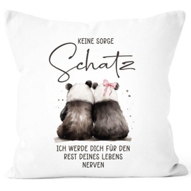 SpecialMe® Cushion Cover with Saying Animal Motif Panda Couples Gift No Worry Treasure Funny Declaration of Love White Standard