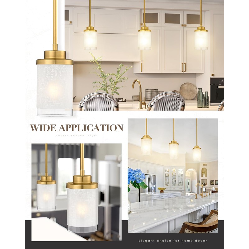 TENGXIN Modern Pendant Light for Kitchen Island, Brushed Gold Hanging