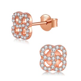 Chic Bijoux Clover Earrings for Women – With Round Cubic Zirconia stones and 925 Sterling Silver – Gift for Her Birthday, Rose Gold Jewelry