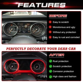 x xotic tech Dashboard Instrument Cluster Panel Trim Compatible with Jeep Wrangler JL JLU 2018-2025 & Gladiator JT 2020-2025, Dash Digital Gauges Frame Ring Cover Interior Accessories(Red, 3Pcs)