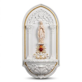 6.3” Holy Water Font - Washable Resin Holy Water Holder for Home Entrance, Handcrafted Wall Mounted Holy Water Table Font for Catholic Religious Gift