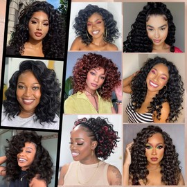Toyotress Ocean Wave Crochet Hair - 12 Inch 8 Packs Black Ocean Wave Braiding Hair, Beach Curl Deep Twist Water Wave Short Curly Synthetic Hair (12 Inch, #1-8P)