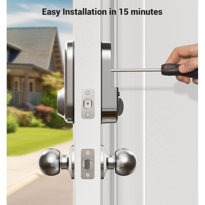 Veise RZ06C Smart Locks for Front Door, 2 Knob Handle